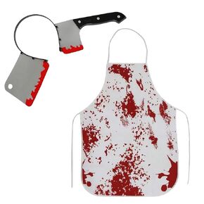 Halloween Apron Headband Set Bloody Apron Butcher Cleaver Waterproof Oil Resistant Blood Stained Kitchen Aprons Cleave Headband for Halloween Party Decoration Accessories