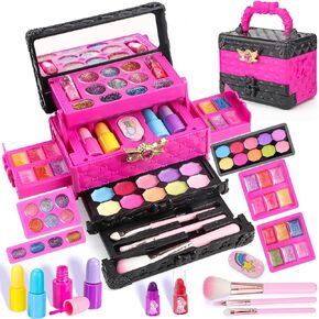 IMAGICTOWN Princess Makeup Kit for Girls Ages 3-12 - Real Washable Cosmetic Toy Set with Mirror, Pretend Play Dress Up Gift for Birthday Party (Purple)