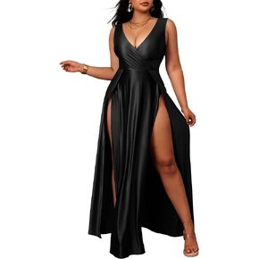Memoriesea Women's Sexy V Neck Sleeveless High Split Evening Cocktail Maxi Dress