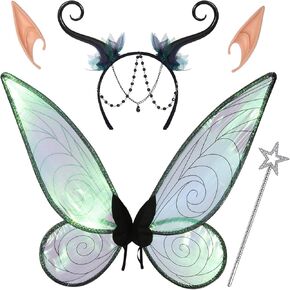 Fairy Wings Costume Set with Elf Ears Headband Wand Halloween Party Fairy Accessories for Women