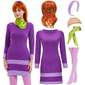 Halloween Costume for Women 2024 Adult Purple Mini Dress with Cosplay Accessoires Set