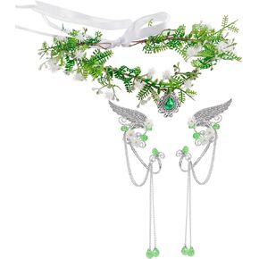 RAINDEWLL تاج الجنية مع آذان قزم مجموعة أصفاد أذن الجان خوذة الهالوين Ren Faire Accessories