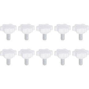 10pcs Star Knobs M6 x 45mm Male Thread 25mm Plastic 6-Point Head Stud Knob Hand Tightening Clamping Screw Replacement Threaded Handle, White