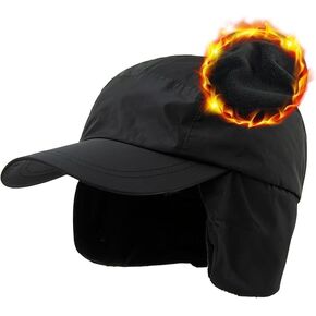 TOP-EX L/XL Waterproof Baseball Cap Women Men with Ear Flaps Winter Windproof Warm Fleece Lined Trapper Hat for Cold Weather
