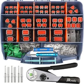 JRready DW5010 Deutsch Connector Kit, 2 3 4 6 8 12 Pin IP68 Waterproof DT Connectors Kit with ACT-M202 Deutsch Crimp Tool for 12-22AWG, Size 16 Solid Contacts 16-20AWG and Pin Removal Tools