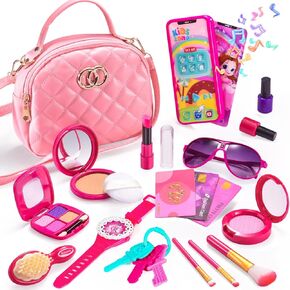 Toddler Purse for Little Girls, Pretend Play Makeup Kits for Girl Toys Age 4-5 3-5 4-6, Kids Purse with Accessories, Pink Princess Toys for 3 4 5 6 Year Old Girl Birthday Gifts
