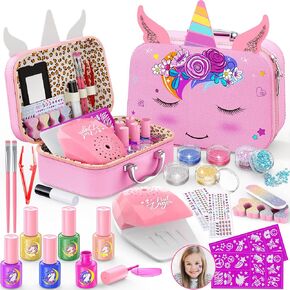 Kids Nail Polish Set for Girls , Nail Art Kit with Nail Dryer & DIY Nail Stickers, Nail Kit Toys for Girls with Non-Toxic Nail Polish,Age 3-12 Little Girl Gift Toys
