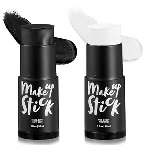 Spooktacular Creations 2 PCS Halloween Makeup Face Body Paint Kit Clown Makeup Eye Black Sticks Waterproof Foundation Stick Set for Adult and Kids Skeleton Dress Up (Black White)