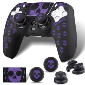 PlayRealm Silicone Skin Cover& Sticler x 1 & No Falling Off Thumbstick x 2 for PS5 Controller (Ghost Purple)