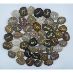 50pcs Engraved Inspirational Stones with Inspiring Prayer Words,Encouragement Stones for Family and Friends.Words, Yellow, NBJJLIFE240501