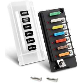 12V Fuse Block, 6 Circuits Marine Fuse Panel Relay Box Kit with LED Indicator and Damp-Proof Cover, 12 Volt Fuse Box Kit ATO Blade Fuse Block for 12V/24V Automotive Car RV Truck Boat