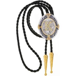 JAOYU Bolo Tie for Men Golden Initial Letter ABCDMJR to Z Western Cowboy Bolo Tie for Women Leather Necktie Bolero Ties