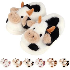 Kids Cow Slippers Toddler Slippers Boys Girls Animal Slippers Cute Indoor Outdoor Plush Warm House Slippers Memory Foam Fuzzy Slippers