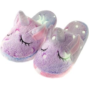 Kids Fuzzy Slippers for Girls Boys Unicorn Glow in the Dark Plush Fleece Warm Indoor Shoes