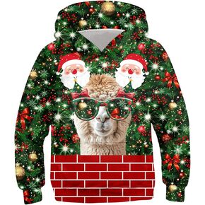 Ugly Christmas Hoodies for Boys Girls Xmas Funny Novelty Cool Sweatshirt Pullover With Pocket Size 6-16
