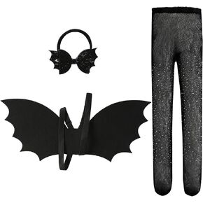 Black Bat Wing Bow Headband and Tights Set for Baby Girls Toddler Halloween Bat Costume Dress up Accessories