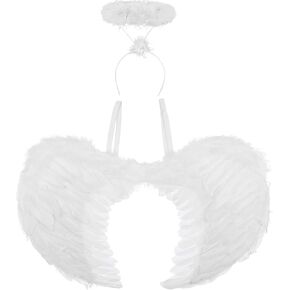 White Angel Wings Costume - 2pc Angel Wings and Halo Headband Angel Costume Women - White Feather Angel Wings for Angel Halloween Costumes for Women - White Angel Accessories Angel Costumes for Girls