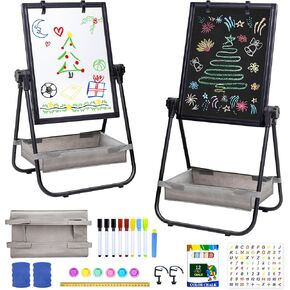 WEYOUNG Art Easel for Kids, Height Adjustable Kids Easel 24x18 inch Double-Sided Painting Easel with Magnetic Chalkboard & White Board, Gifts for Kids