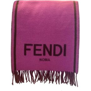 FENDI Roma Cashmere Scarf Purple Grey Logo FXT322