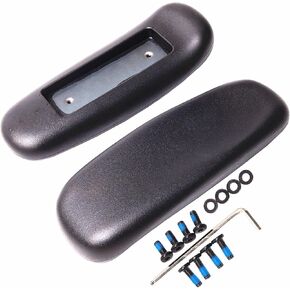 Office Chair Arm Replacement, PU Armrest Arm Pads Caps, Univeral 4" Mounting Hole, (Set of 2) Black with Screws Washer and Wrench