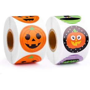 Halloween Stickers for Kids, 1000 Pcs Byhoo Halloween Pumpkin Bat Spider Stickers Roll, 16 Vibrant Colors and Designs, Round Seal Label Stickers, Envelope Seals Paster for Halloween Party Decorations