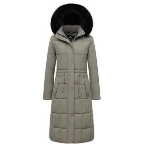 Women's Water Resistant Long Winter Coat Thickened Down Alternative Jacket Warm Puffer Jacket Hooded Parka