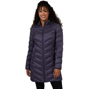32 Degrees Heat Women's 3/4 Ultra-Light Down Packable Hooded Jacket| Slim Fit | Layering | Water Repellant