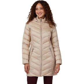 32 Degrees Heat Women's 3/4 Ultra-Light Down Packable Hooded Jacket| Slim Fit | Layering | Water Repellant