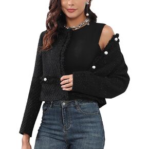 M.Infisavo Tweed Blazer Jackets for Women Long Sleeve Elegant Office Work Business Casual Cropped Tweed Jacket