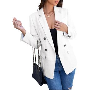 CCTOO Womens Tweed Blazers Casual Jackets Long Sleeve Oversized Open Front Plaid Blazer Jackets Work Suits with Pockets