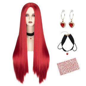 Miss U Hair 5pcs Long Straight Red Wig 36Inch Women Center Part Cosplay Halloween Wig with Choker Earrings