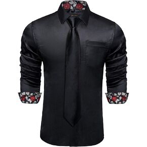 DiBanGu Satin Shirt and Tie Sets for Men Dress Shirts Long Sleeve Inner Contrast Men's Casual Button-Down Shirts S-3XL