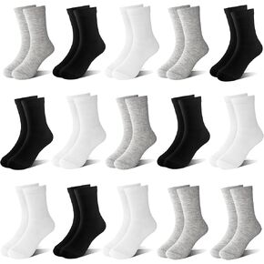 15 Pairs Toddler Socks Kids Socks Boys Crew School Athletic Mid Calf Dress Socks for Boys Girls Children 1-13 Years