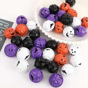 40pcs Halloween Pumpkins Jingle Craft Bells, Large Jack O Lantern Pumpkin Bells 1.2 Inch Craft Bells for DIY Halloween Decor Collar (Multicolor)
