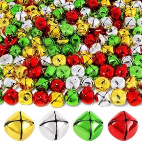 Jingle Bells for Crafts, 1 Inch Christmas Bells Metal Craft, Colorful Large Jingle Bells Bulk for DIY Christmas Home Decoration Gift Wrapping Wedding Party 50 Pcs (Red, Green, Silver, Gold)