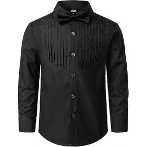JOGAL Boys Dress Shirts Kids Pleated Tuxedo Shirt with Bow Tie for 6-14 Years Old Boys Button Down Shirt in Kuwait