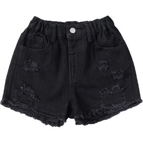 Verdusa Girl's Raw Hem Elastic Waist Ripped Casual Denim Shorts