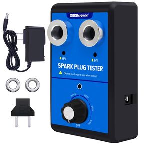 Spark Plug Tester Ignition Coil Tester Double Holes Spark Plug Gap Tool (12MM Diameter) 0 to 6000 RPM Adjustable Working Frequency Car Spark Plug and Ignition Test Tools for 12V Gasoline Vehicles
