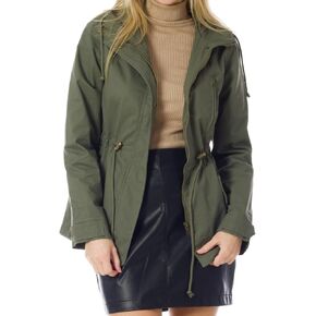 MixMatchy Women's Military Anorak Hoodie Jacket Zip Up Snap Button Safari Utility Coat Outerwear