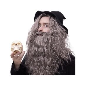 Happy Hippo Long, Gray Wizard Wig and Beard Set: Halloween Costume Wig For Men; Merlin; Mens Wig, Wigs For Men