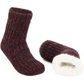LEMZONE Men's Fluffy Slipper Socks Non Slip Winter Warm Cozy Fleece Lining Cabin Socks with Grips