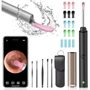 Ear Wax Removal Tool Camera, Ear Cleaner with Camera, 1296P UHD Ear Camera Wax Removal with 6 LED Light, 8 Ear Pick & 15 Ear Tips, Earwax Remover with Camera Otoscope for iPhone iOS Android (Black)