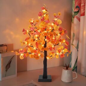 Agusbagli 7FT 128LED Artificial Lighted Fall Eucalyptus Tree, Fall Decorations for Home with Timer Dimmable 8 Modes Fall Light Up Tree with 768 Leaves for Indoor Outdoor Autumn Thanksgiving Decor