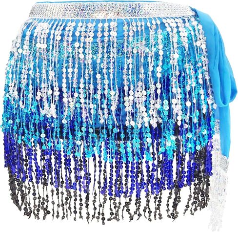 Sequin Skirt 4-Layer Fringe Skirt Sparkly Tassel Skirt Belly Dance Hip Scarf Glitter Rave Skirt for Women Girls in Kuwait