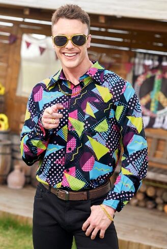 Mainfini Men's Hippies 70s Dress Shirt Floral Long Sleeve Button Shirts Paisley Printed Shirt (S-XXL) in Kuwait