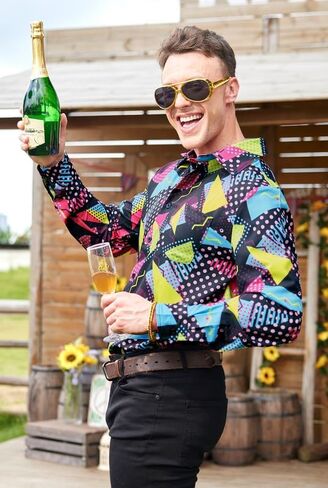 Mainfini Men's Hippies 70s Dress Shirt Floral Long Sleeve Button Shirts Paisley Printed Shirt (S-XXL) in Kuwait