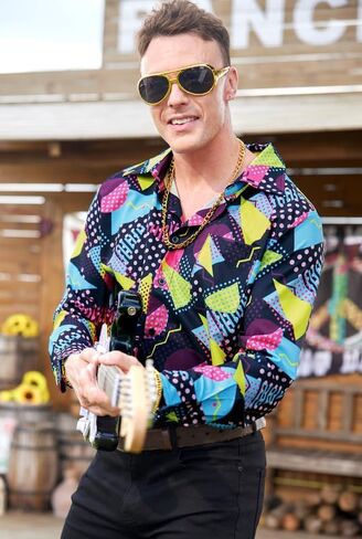 Mainfini Men's Hippies 70s Dress Shirt Floral Long Sleeve Button Shirts Paisley Printed Shirt (S-XXL) in Kuwait