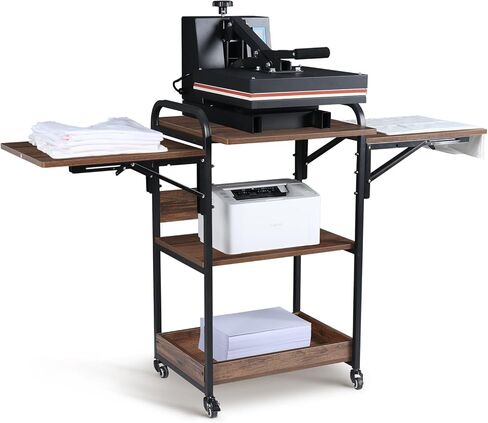 Kokorona 3 Tier Heat Press Table, Movable Heat Press Stand for Storage, Heavy Duty Heat Press Stand with Folding Working Table, Rolling Craft Station for Sublimation Print and Transfer Machine in Kuwait