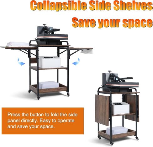 Kokorona 3 Tier Heat Press Table, Movable Heat Press Stand for Storage, Heavy Duty Heat Press Stand with Folding Working Table, Rolling Craft Station for Sublimation Print and Transfer Machine in Kuwait