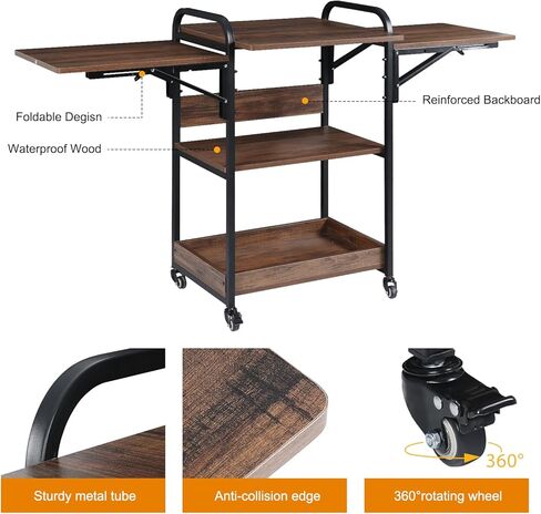 Kokorona 3 Tier Heat Press Table, Movable Heat Press Stand for Storage, Heavy Duty Heat Press Stand with Folding Working Table, Rolling Craft Station for Sublimation Print and Transfer Machine in Kuwait